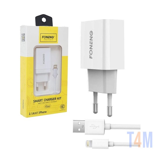 Foneng Charger K210 with iPhone Cable 2.1A White